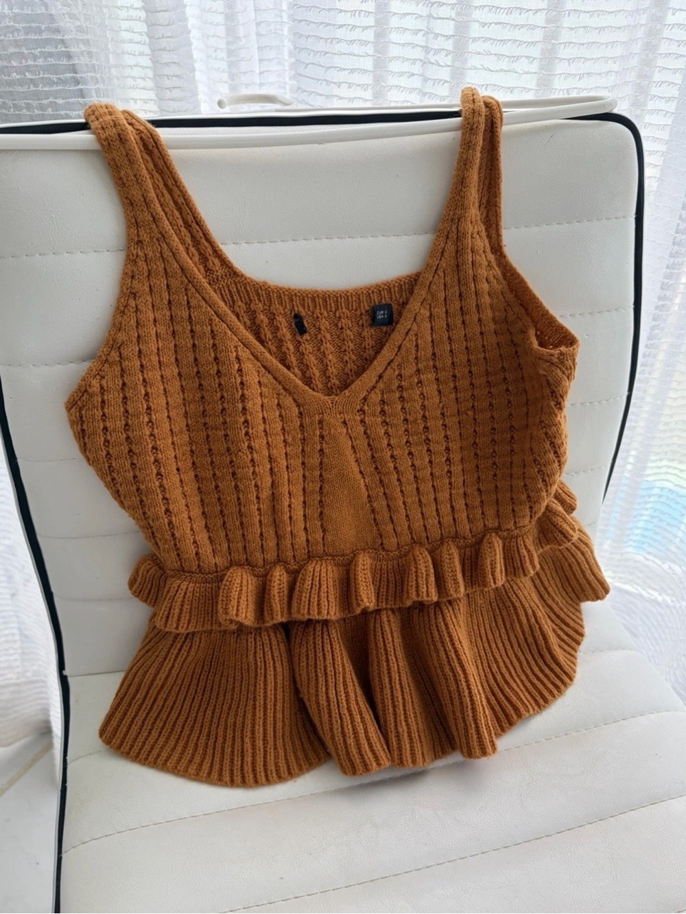 Ribbed Knit Peplum Tank Top - burnt orange boho grannycore cottagecore crochet